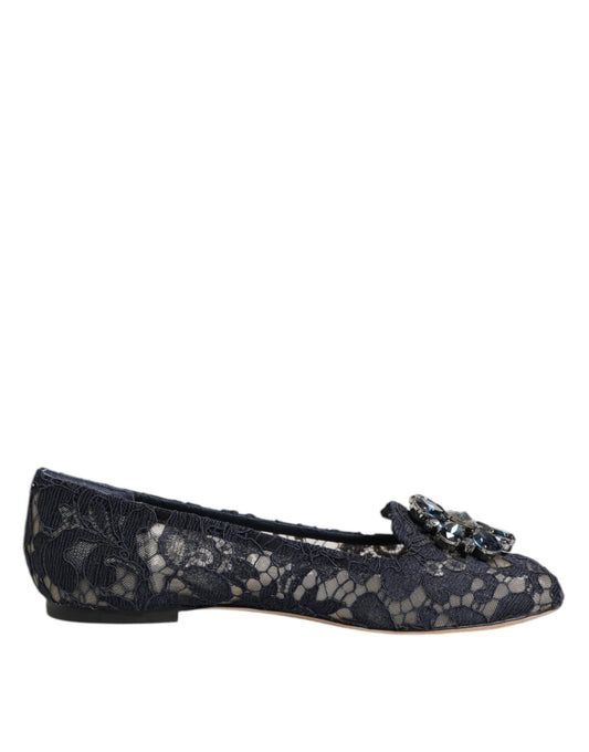 Zapatos planos Dolce & Gabbana de encaje Taormina azul con cristales