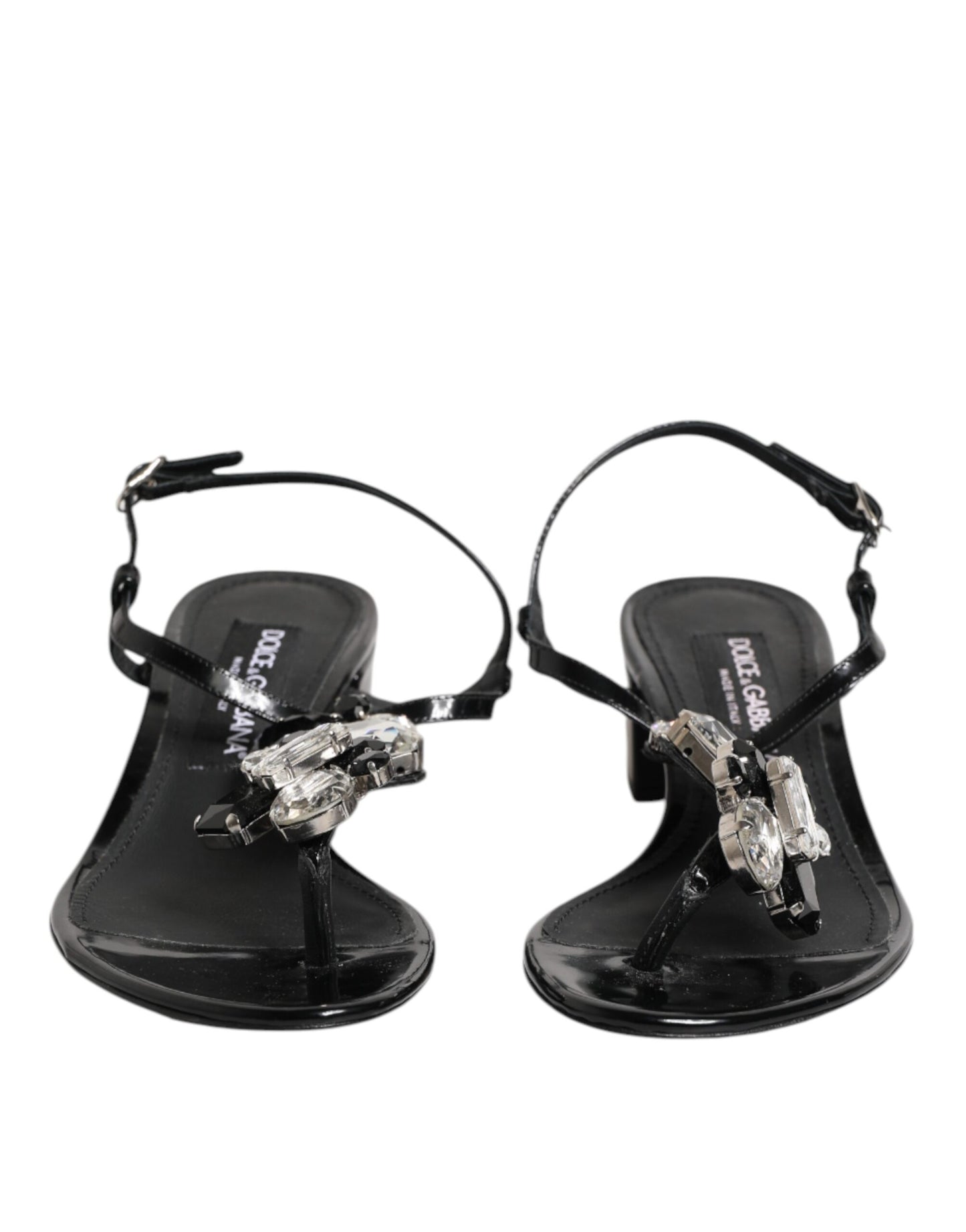 Sandalias Dolce & Gabbana de cuero negro con cristales en el tobillo