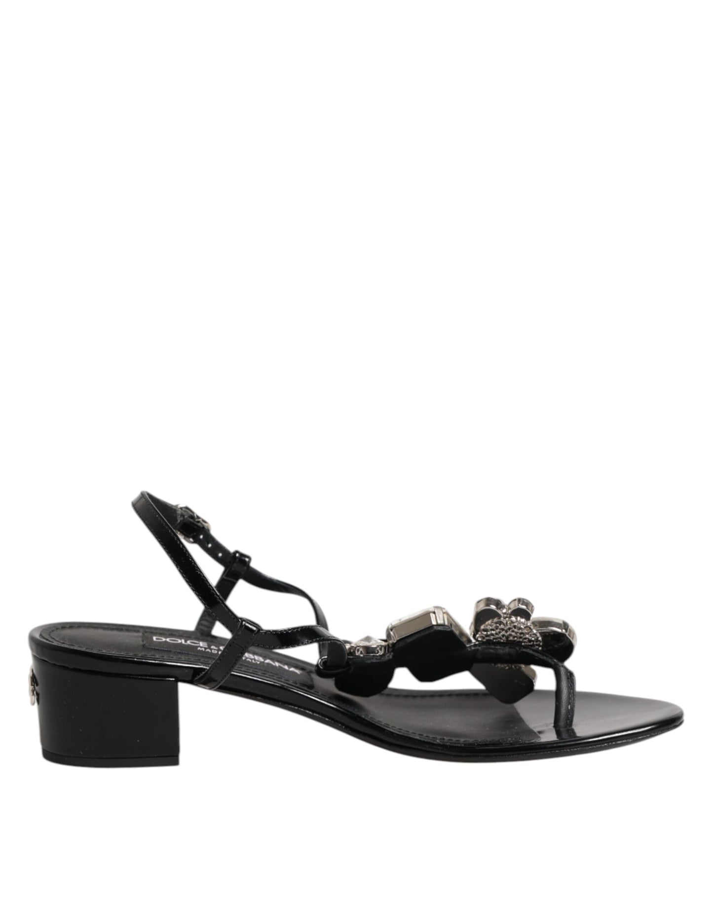 Sandalias Dolce & Gabbana de cuero negro con cristales en el tobillo