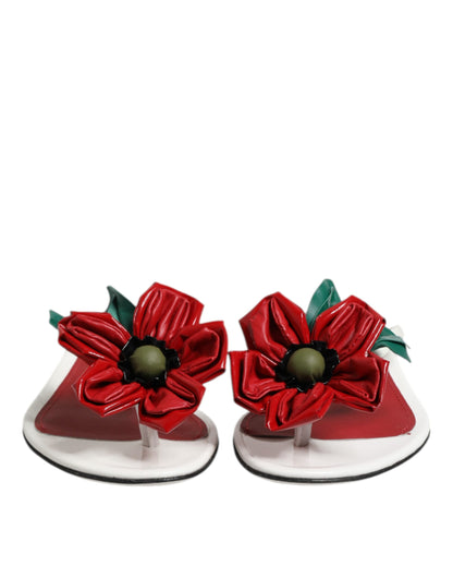 Sandalias de cuero Dolce & Gabbana KEIRA Flower rojas y blancas