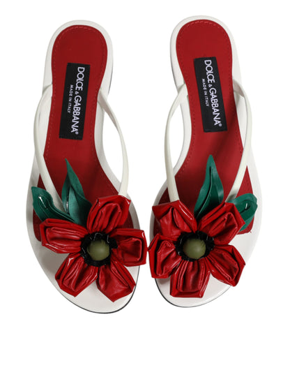 Sandalias de cuero Dolce & Gabbana KEIRA Flower rojas y blancas