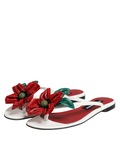 Sandalias de cuero Dolce & Gabbana KEIRA Flower rojas y blancas