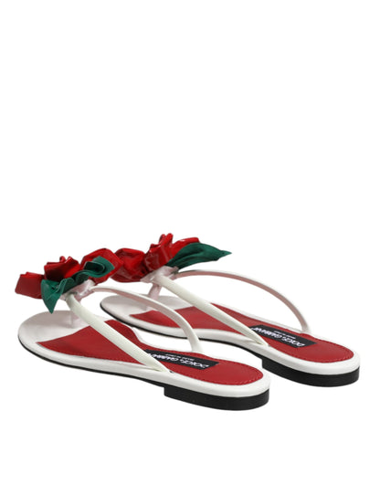 Sandalias de cuero Dolce & Gabbana KEIRA Flower rojas y blancas