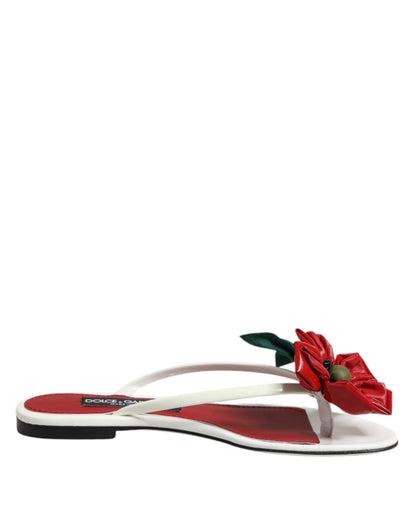 Sandalias de cuero Dolce & Gabbana KEIRA Flower rojas y blancas