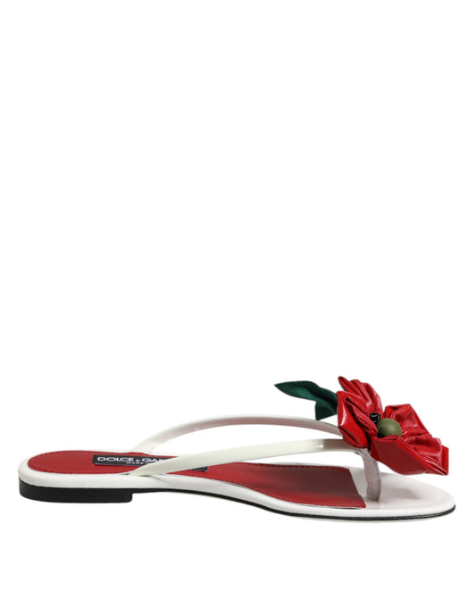 Sandalias de cuero Dolce & Gabbana KEIRA Flower rojas y blancas