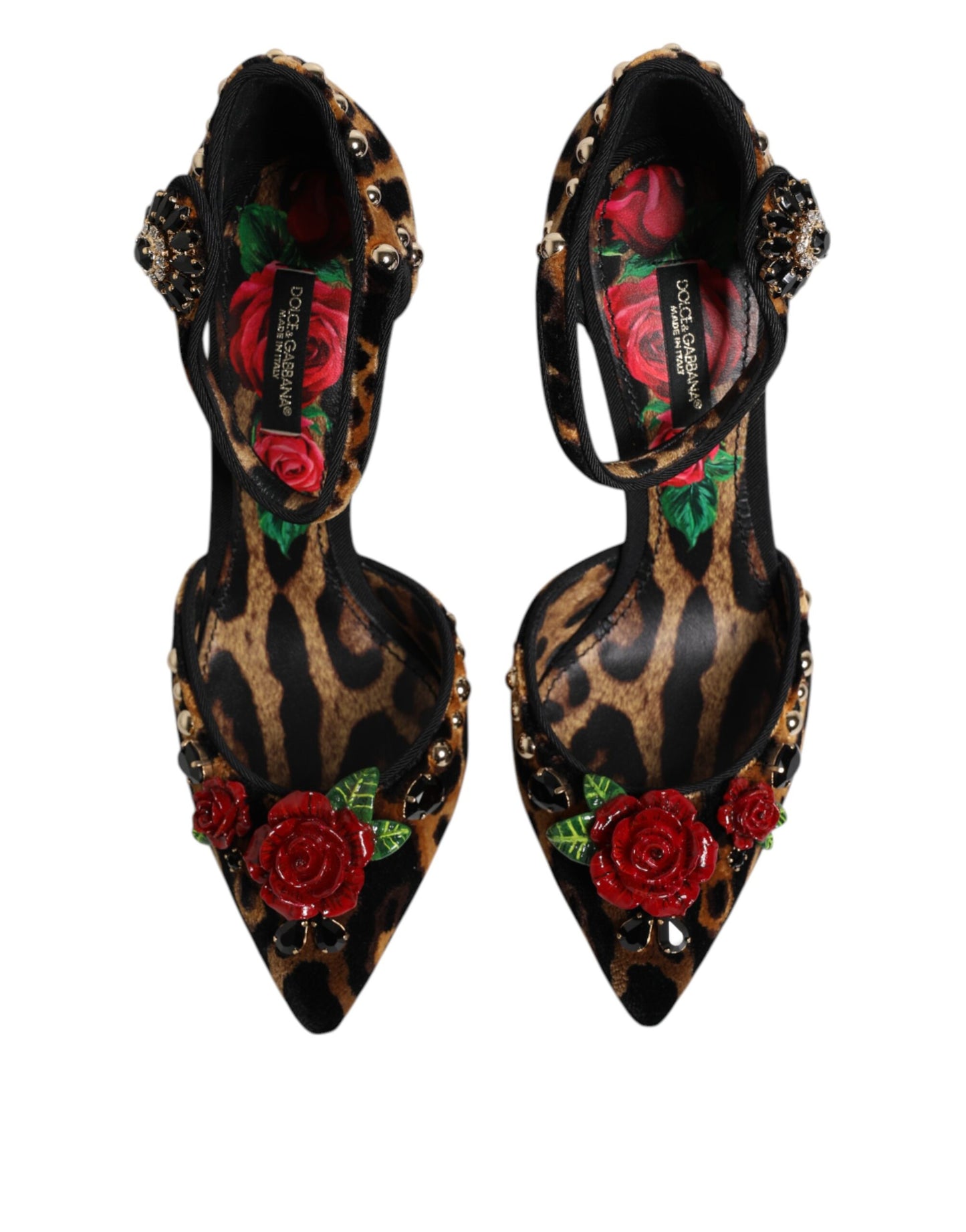 Zapatos de tacón Dolce & Gabbana marrones de leopardo con rosas de cristal