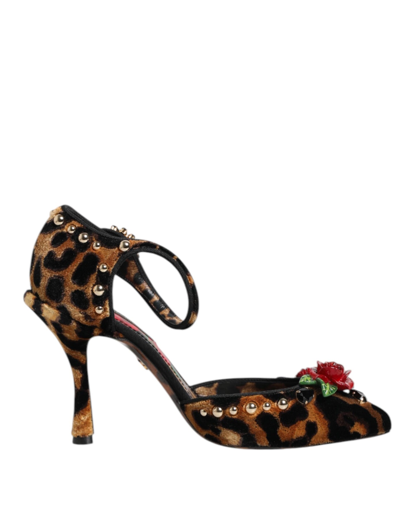 Zapatos de tacón Dolce & Gabbana marrones de leopardo con rosas de cristal
