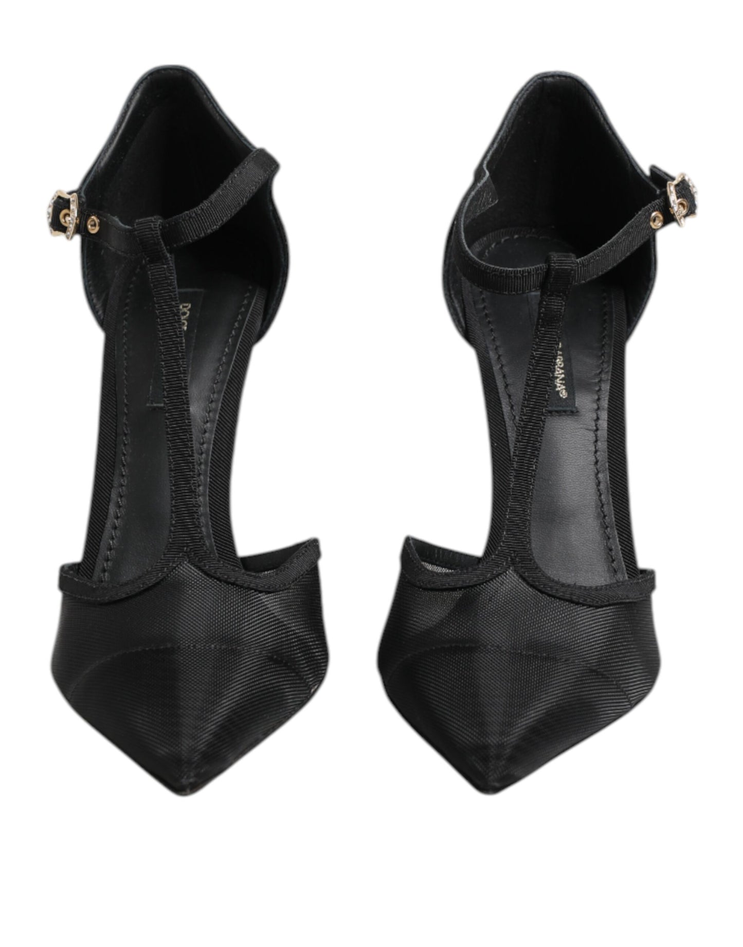 Zapatos de tacón de aguja negros de malla con correa en T de Dolce & Gabbana