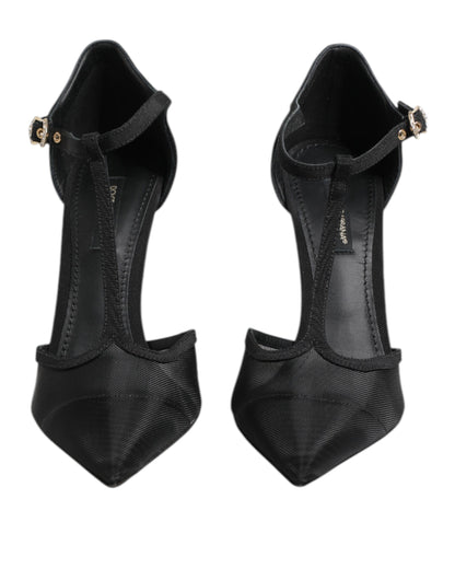 Zapatos de tacón de aguja negros de malla con correa en T de Dolce & Gabbana