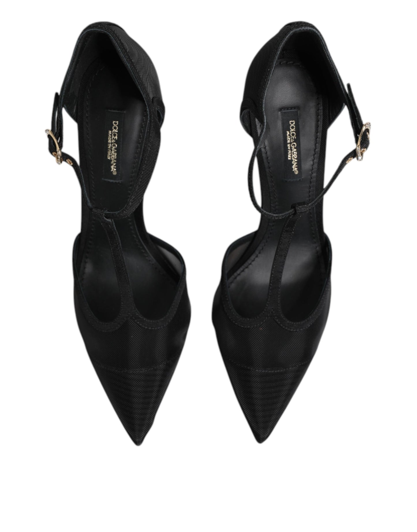 Zapatos de tacón de aguja negros de malla con correa en T de Dolce & Gabbana