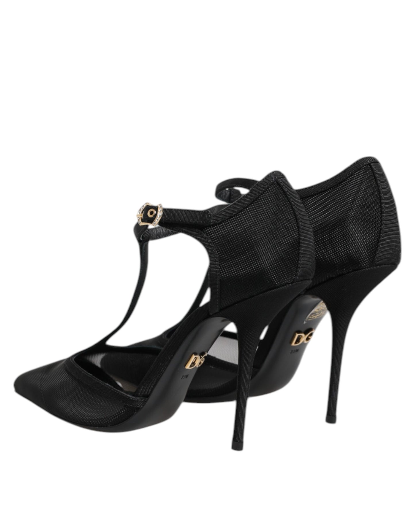 Zapatos de tacón de aguja negros de malla con correa en T de Dolce & Gabbana
