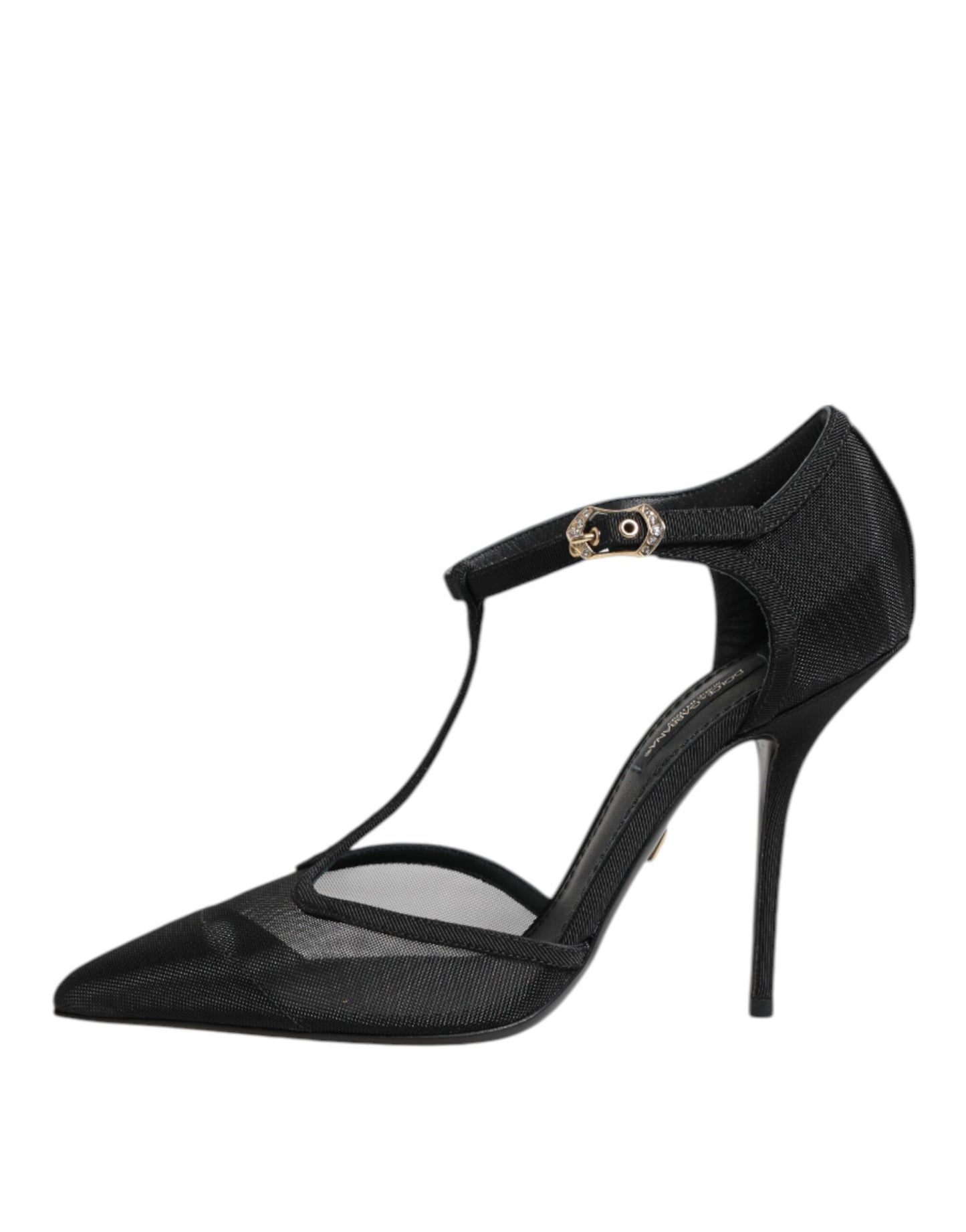 Zapatos de tacón de aguja negros de malla con correa en T de Dolce & Gabbana