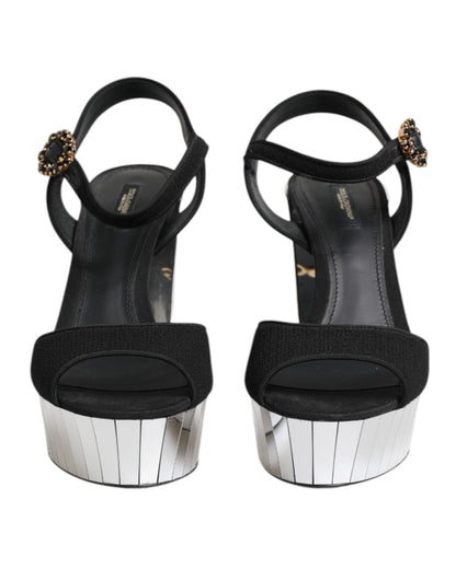 Zapatos Sandalia Dolce & Gabbana Keira con Correa al Tobillo y Cristales Negros