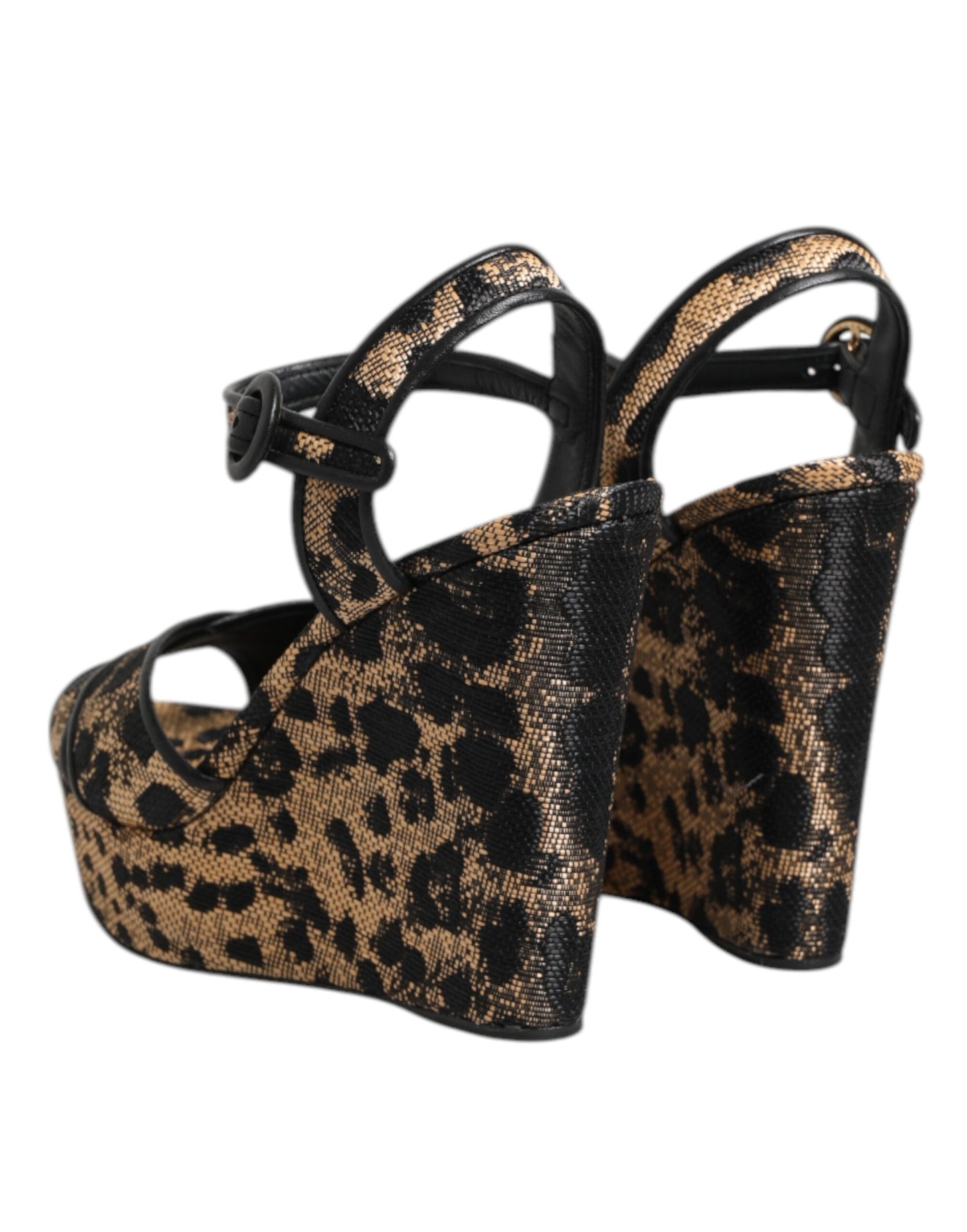 Sandalias de cuña Dolce & Gabbana marrones con estampado de leopardo y tira al tobillo