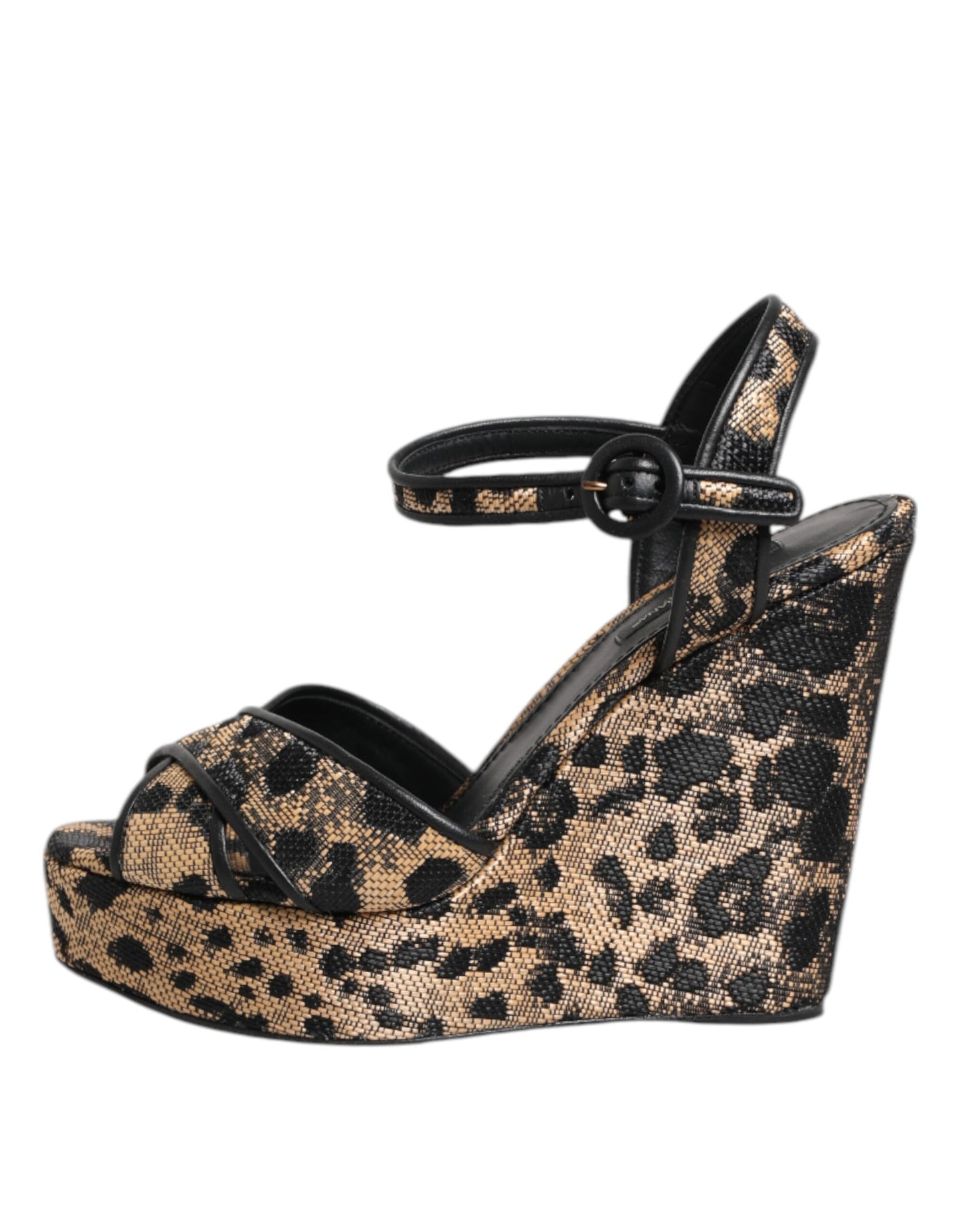 Sandalias de cuña Dolce & Gabbana marrones con estampado de leopardo y tira al tobillo
