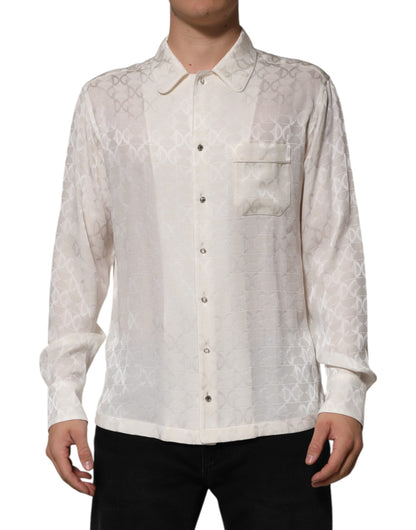 Camisa de manga larga de seda blanca con estampado de logo DG de Dolce & Gabbana