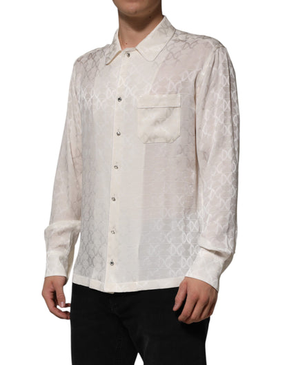 Camisa de manga larga de seda blanca con estampado de logo DG de Dolce & Gabbana