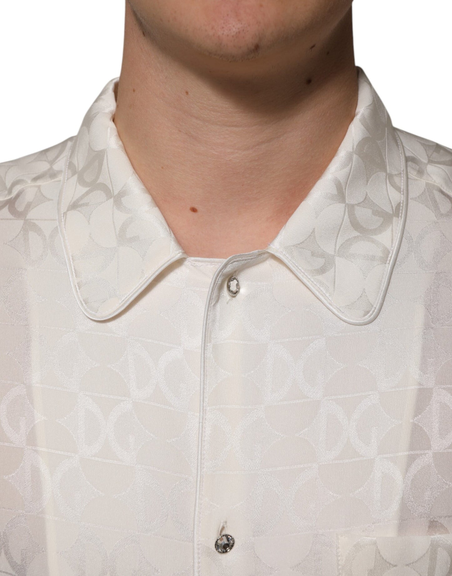 Camisa de manga larga de seda blanca con estampado de logo DG de Dolce & Gabbana