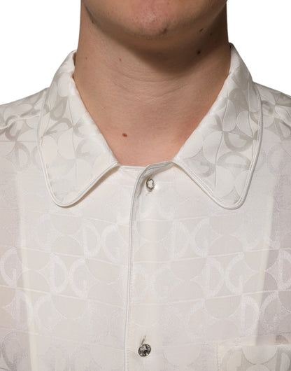 Camisa de manga larga de seda blanca con estampado de logo DG de Dolce & Gabbana
