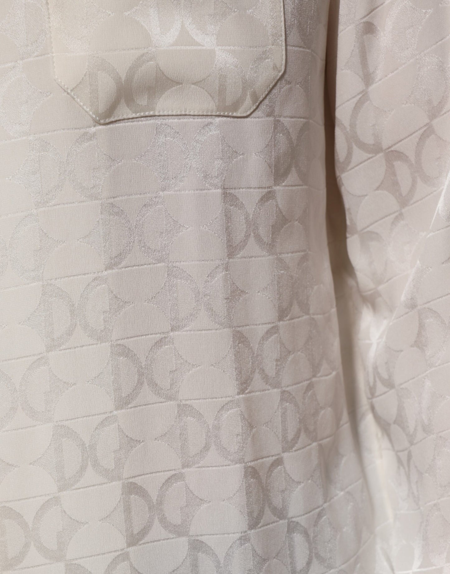 Camisa de manga larga de seda blanca con estampado de logo DG de Dolce & Gabbana