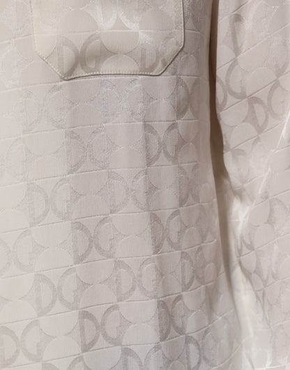 Camisa de manga larga de seda blanca con estampado de logo DG de Dolce & Gabbana