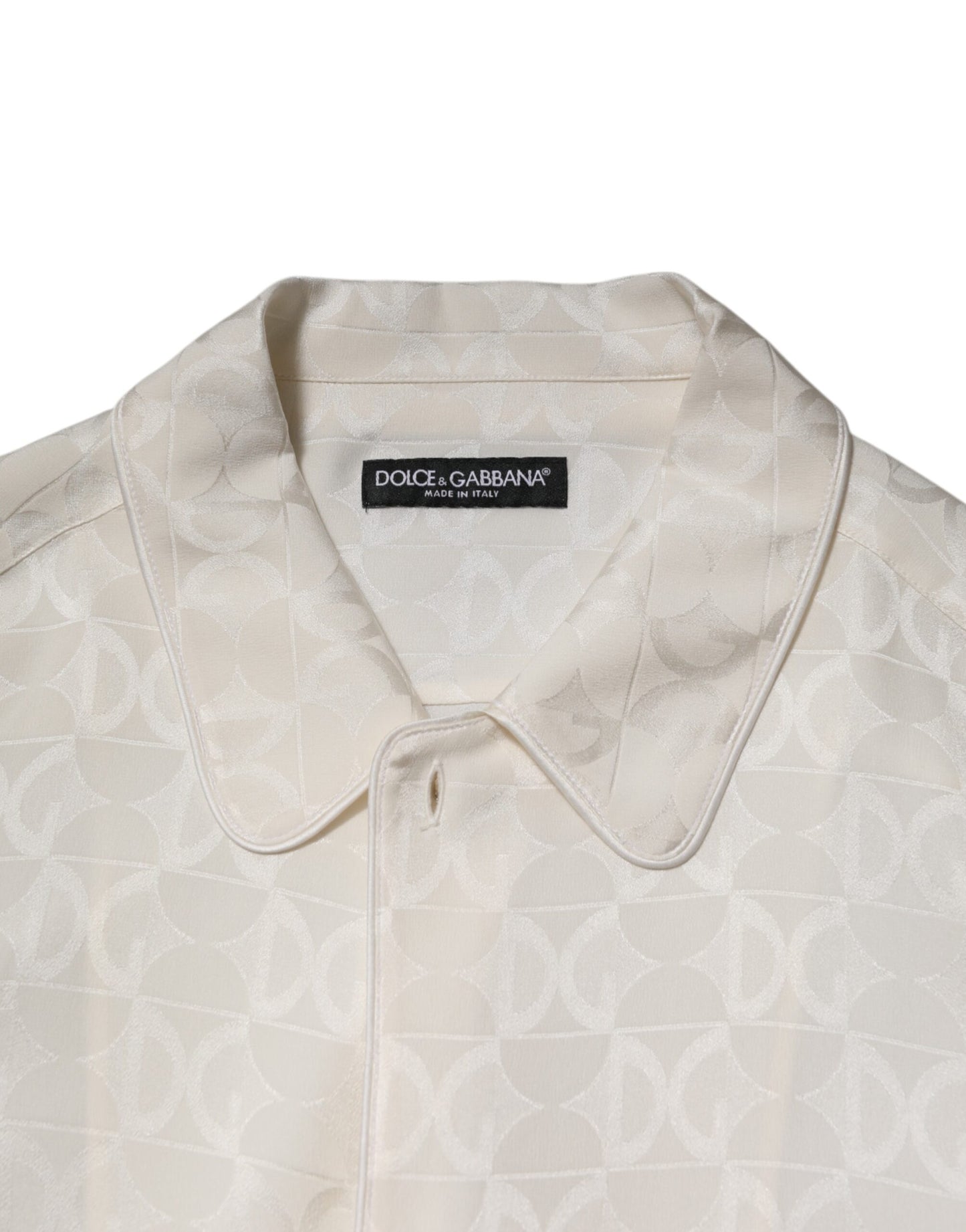 Camisa de manga larga de seda blanca con estampado de logo DG de Dolce & Gabbana