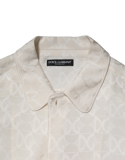 Camisa de manga larga de seda blanca con estampado de logo DG de Dolce & Gabbana