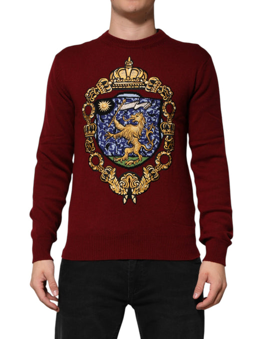 Suéter de punto Dolce & Gabbana de cachemira color borgoña con escudo de león