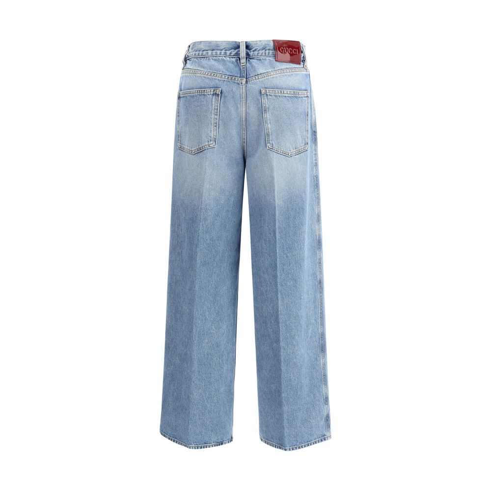 Gucci Light Blue Cotton Wide-Leg Jeans