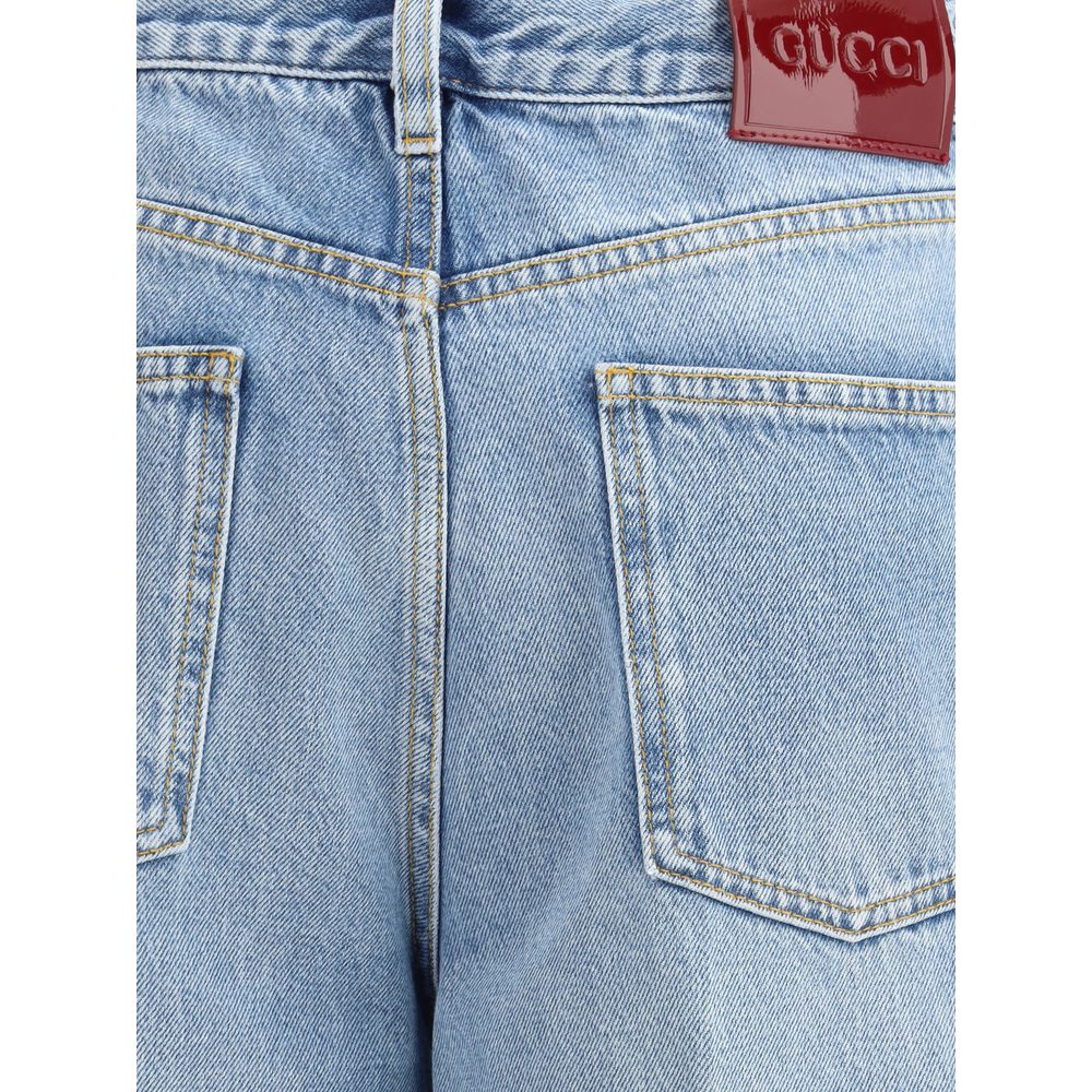 Gucci Light Blue Cotton Wide-Leg Jeans