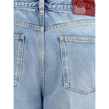 Gucci Light Blue Cotton Wide-Leg Jeans