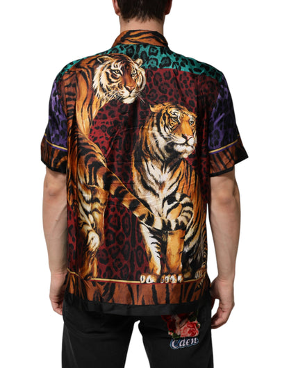 Camiseta hawaiana de seda multicolor con estampado de tigre de Dolce & Gabbana