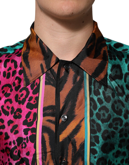 Camiseta hawaiana de seda multicolor con estampado de tigre de Dolce & Gabbana