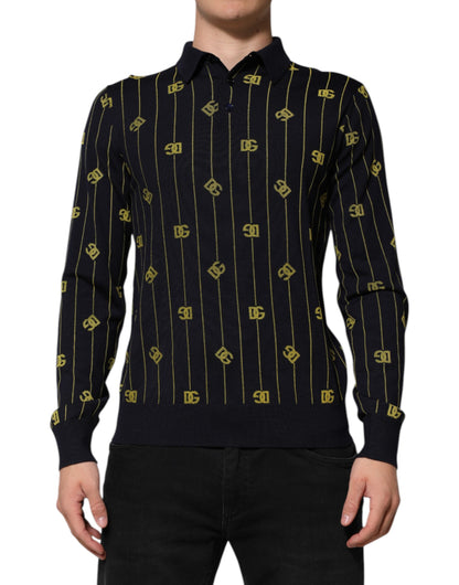 Camiseta polo de punto jacquard con logo negro de Dolce & Gabbana