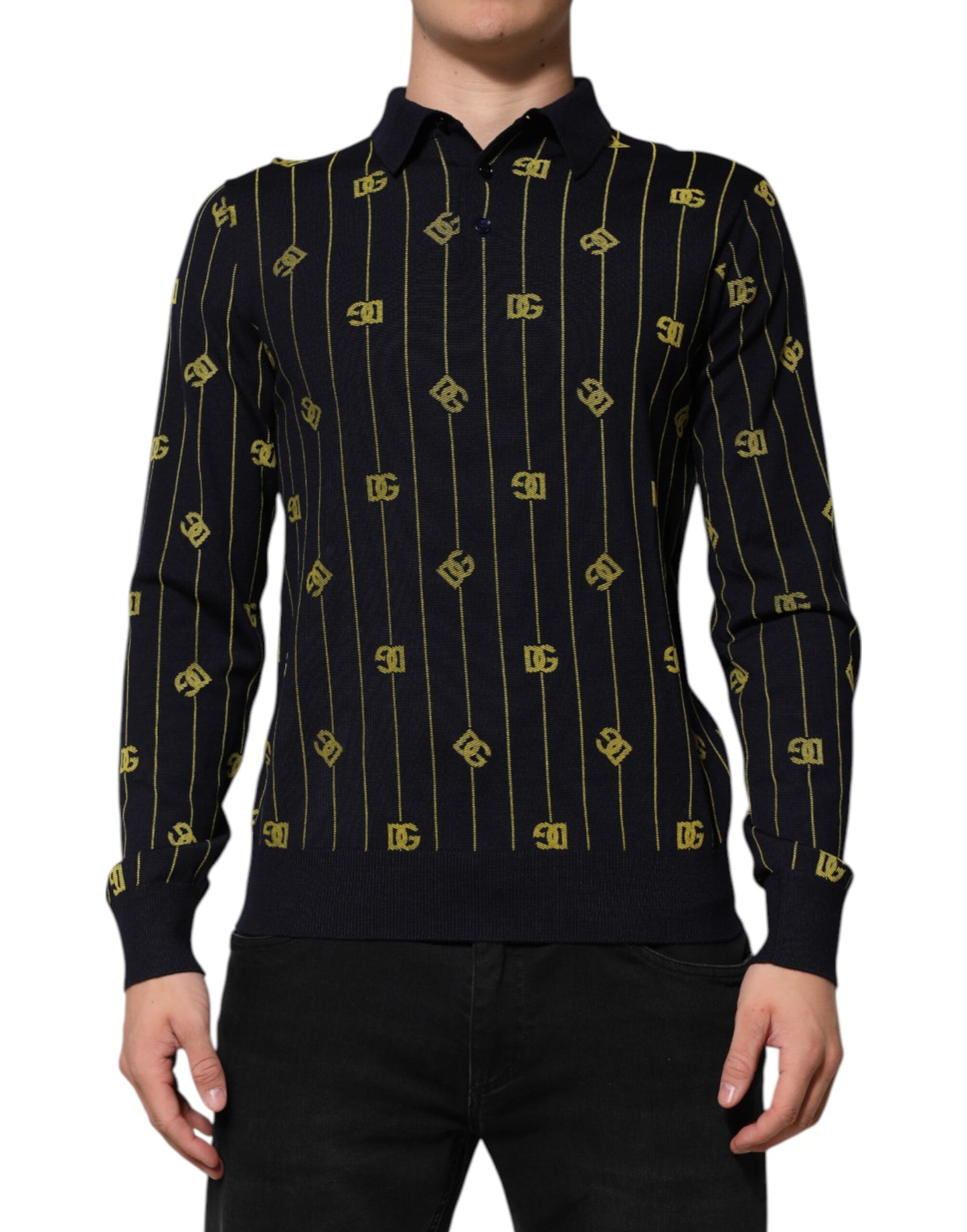 Camiseta polo de punto jacquard con logo negro de Dolce & Gabbana