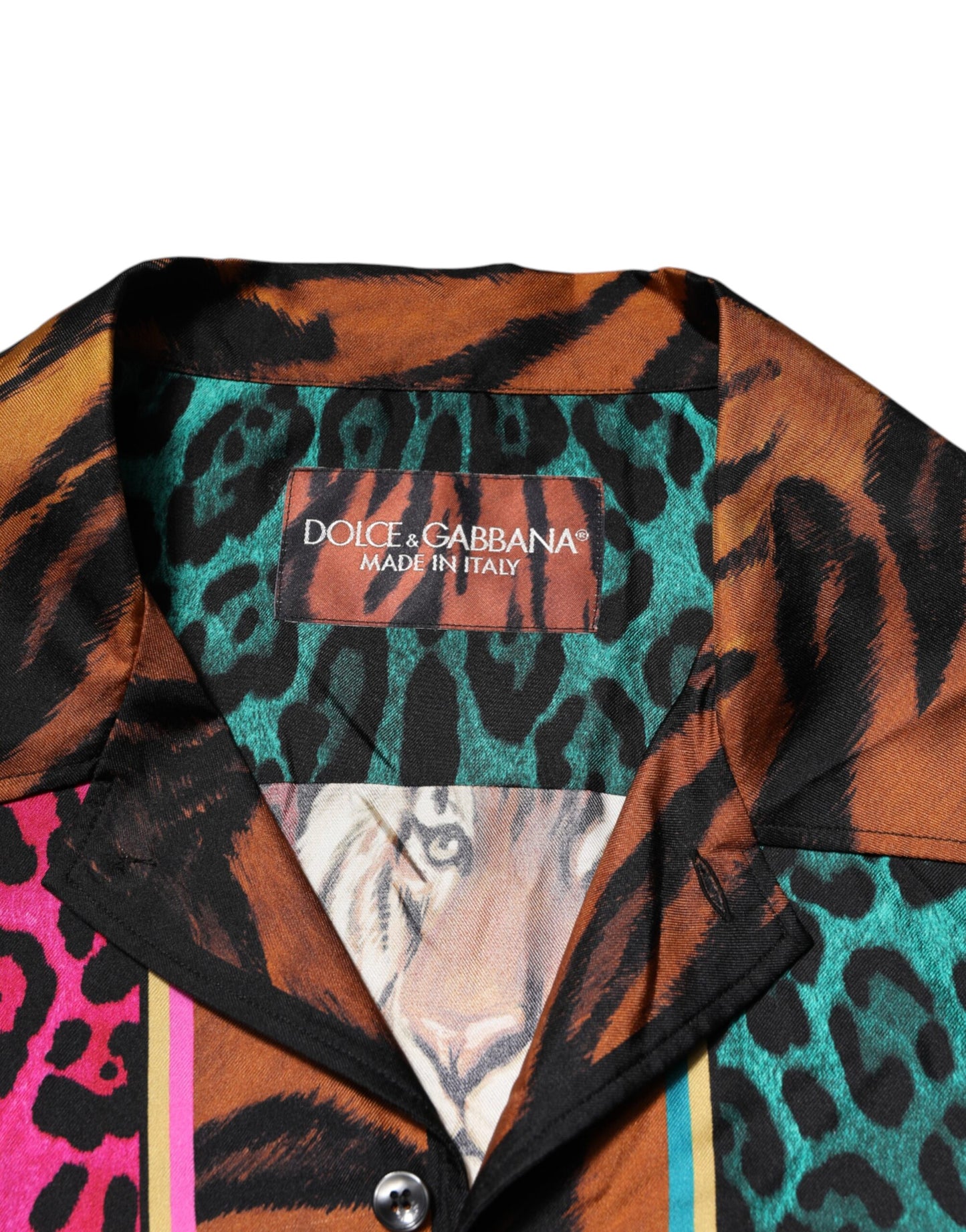 Camiseta hawaiana de seda multicolor con estampado de tigre de Dolce & Gabbana