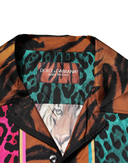 Camiseta hawaiana de seda multicolor con estampado de tigre de Dolce & Gabbana