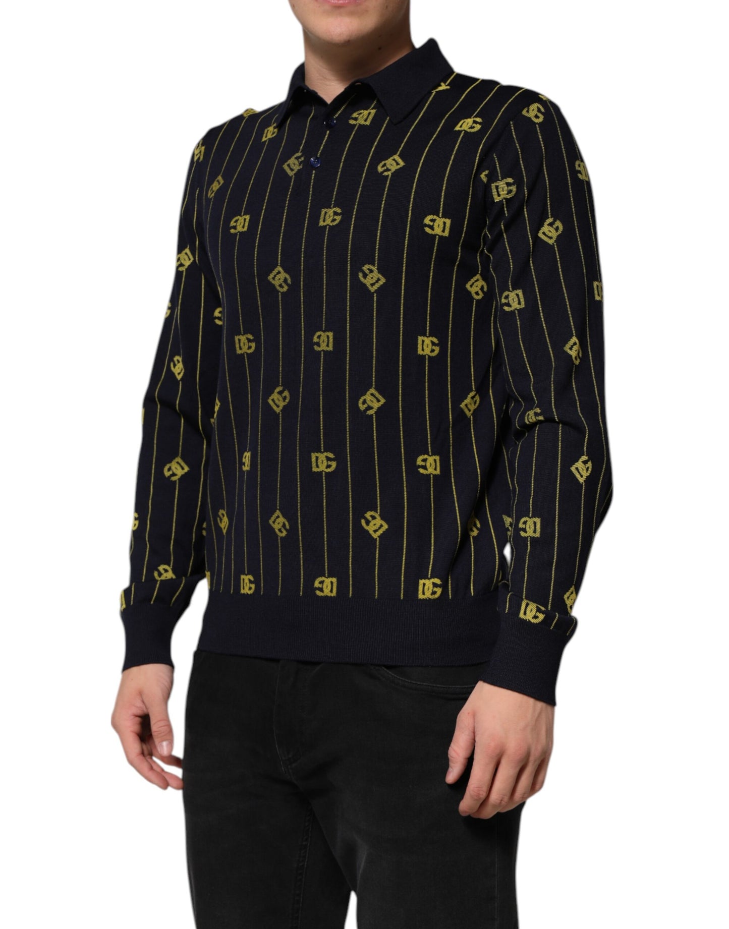Camiseta polo de punto jacquard con logo negro de Dolce & Gabbana