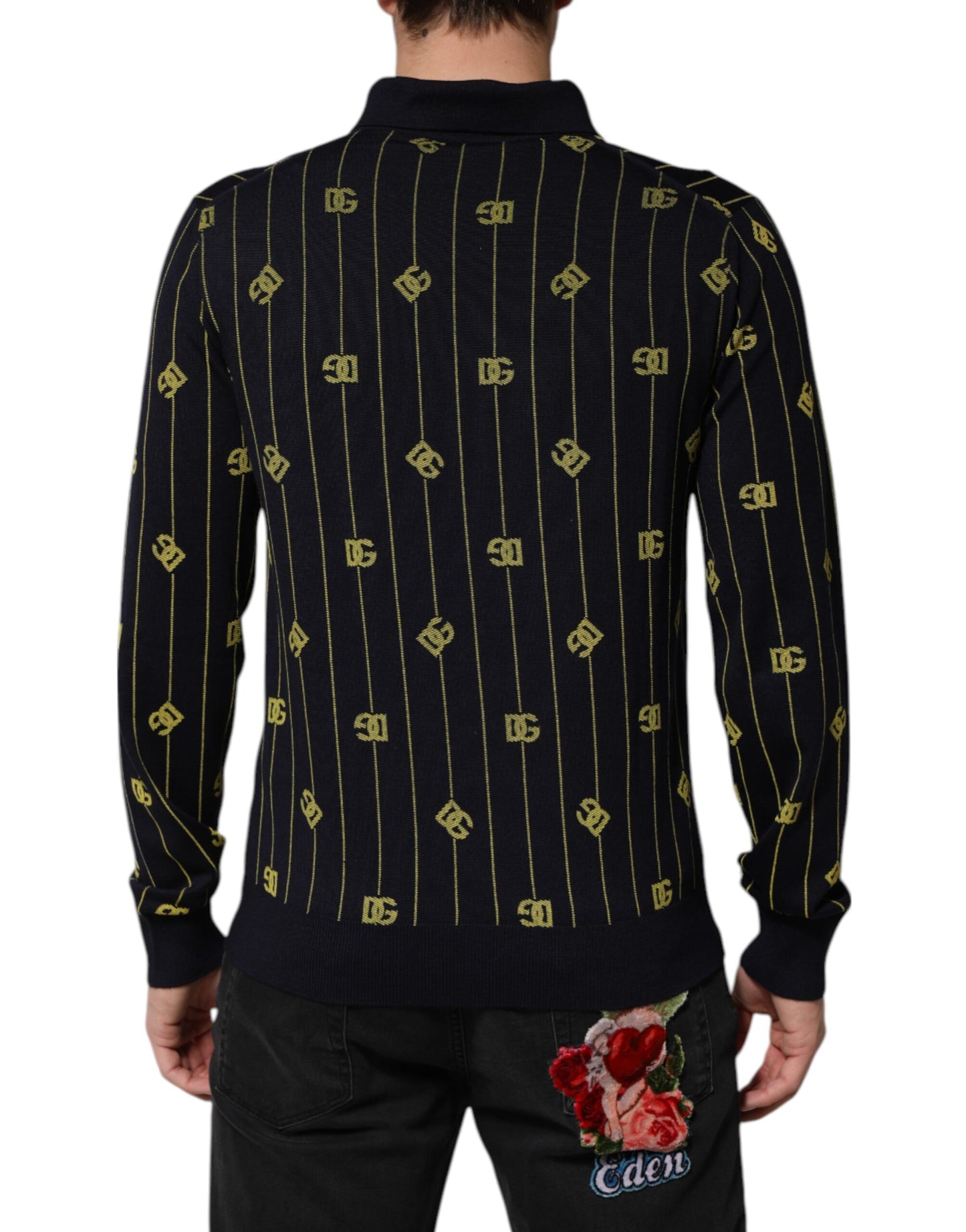 Camiseta polo de punto jacquard con logo negro de Dolce & Gabbana