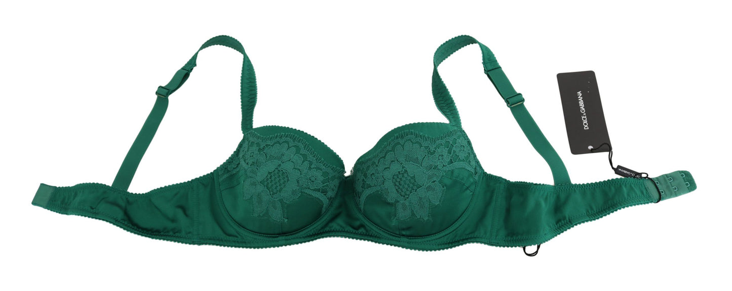 Sujetador de encaje floral elástico de seda verde Dolce & Gabbana Ropa interior