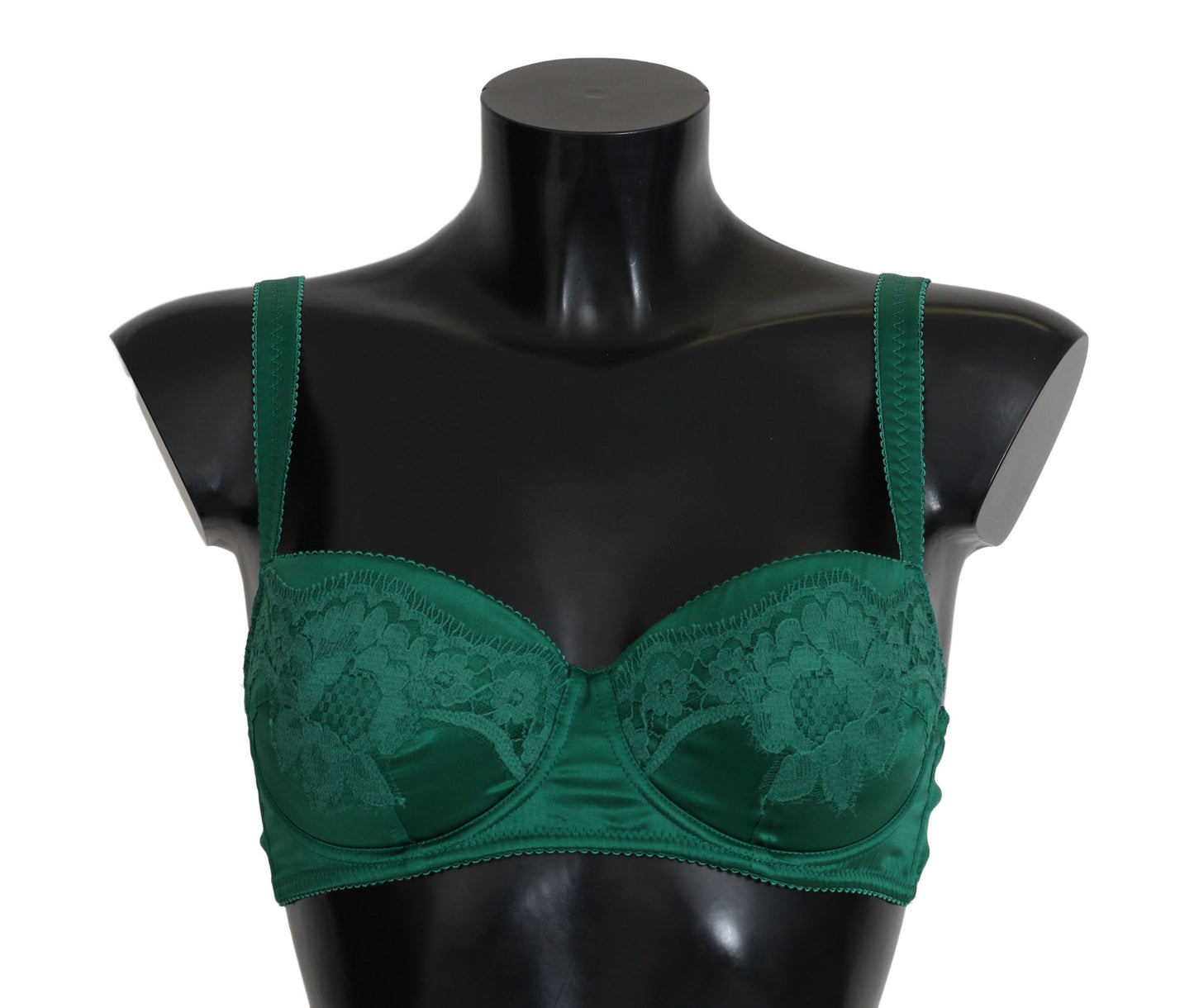 Sujetador de encaje floral elástico de seda verde Dolce & Gabbana Ropa interior