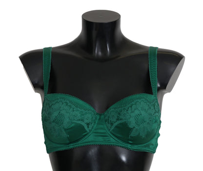 Sujetador de encaje floral elástico de seda verde Dolce & Gabbana Ropa interior