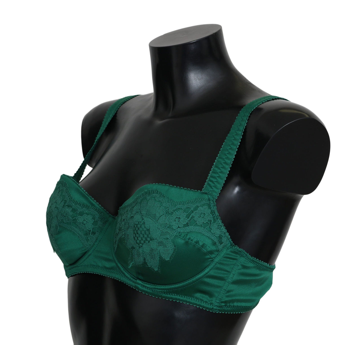 Sujetador de encaje floral elástico de seda verde Dolce & Gabbana Ropa interior