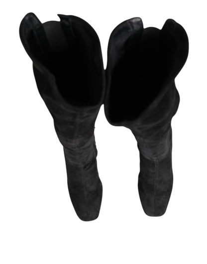 Dolce & Gabbana Botas Altas de Rodilla de Cuero y Ante Negro