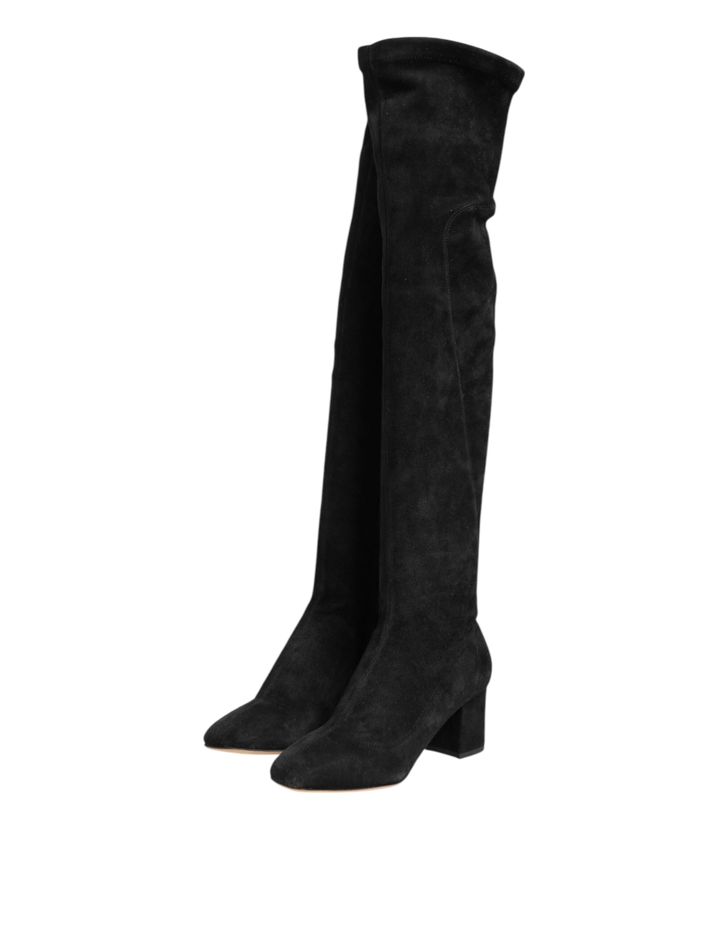 Dolce & Gabbana Botas Altas de Rodilla de Cuero y Ante Negro