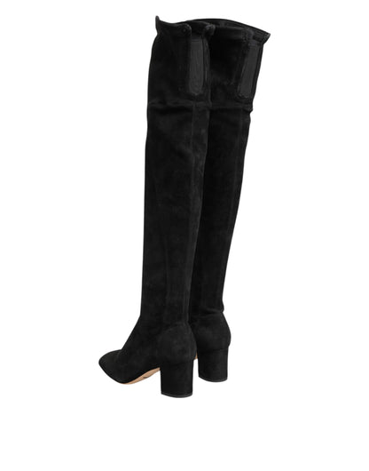 Dolce & Gabbana Botas Altas de Rodilla de Cuero y Ante Negro