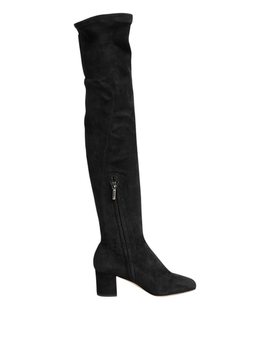 Dolce & Gabbana Botas Altas de Rodilla de Cuero y Ante Negro