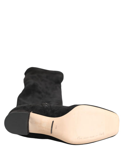 Dolce & Gabbana Botas Altas de Rodilla de Cuero y Ante Negro
