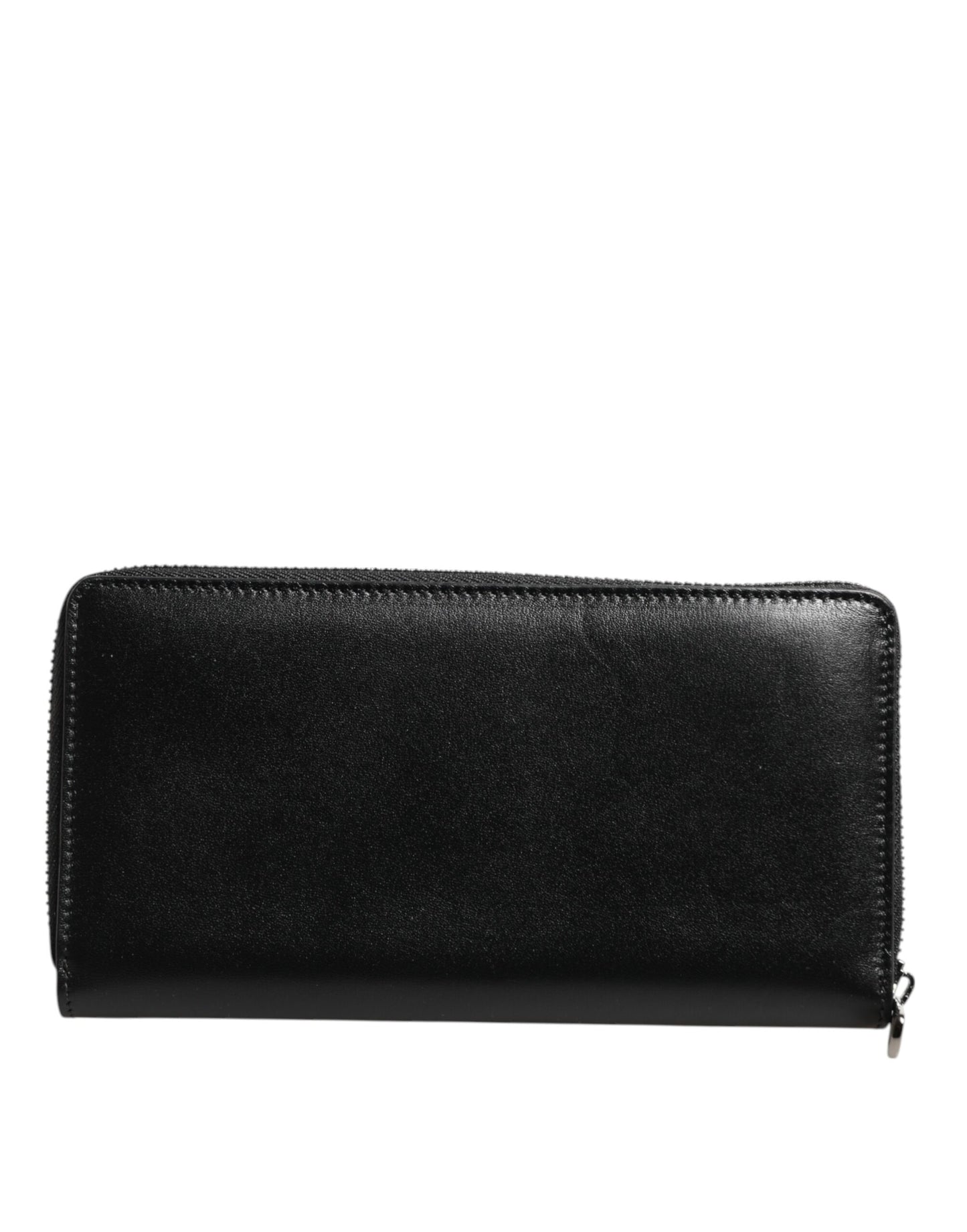 Cartera continental Dolce & Gabbana de cuero negro con cremallera y placa DG
