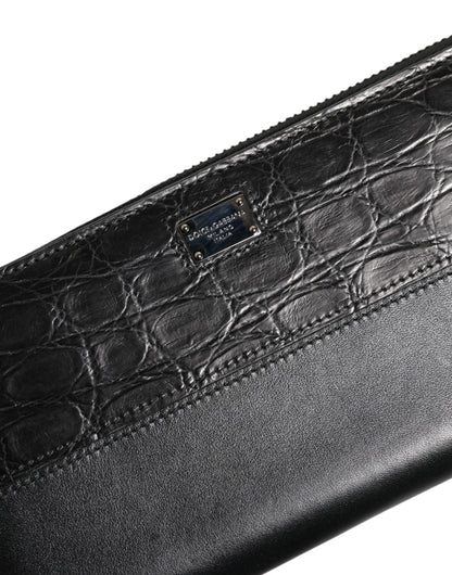 Cartera continental Dolce & Gabbana de cuero negro con cremallera y placa DG